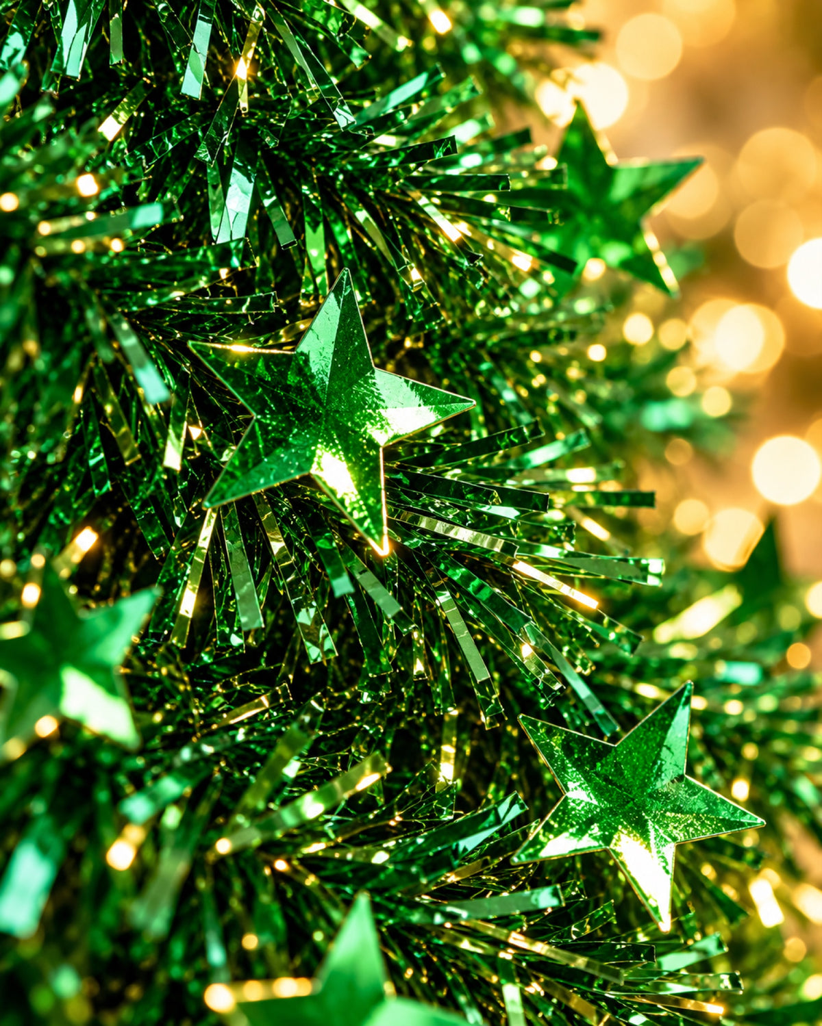 Árbol de Navidad Plegable de Espumillón Verde, Blanco o Dorado (1,2 o 1,5 m), detalle