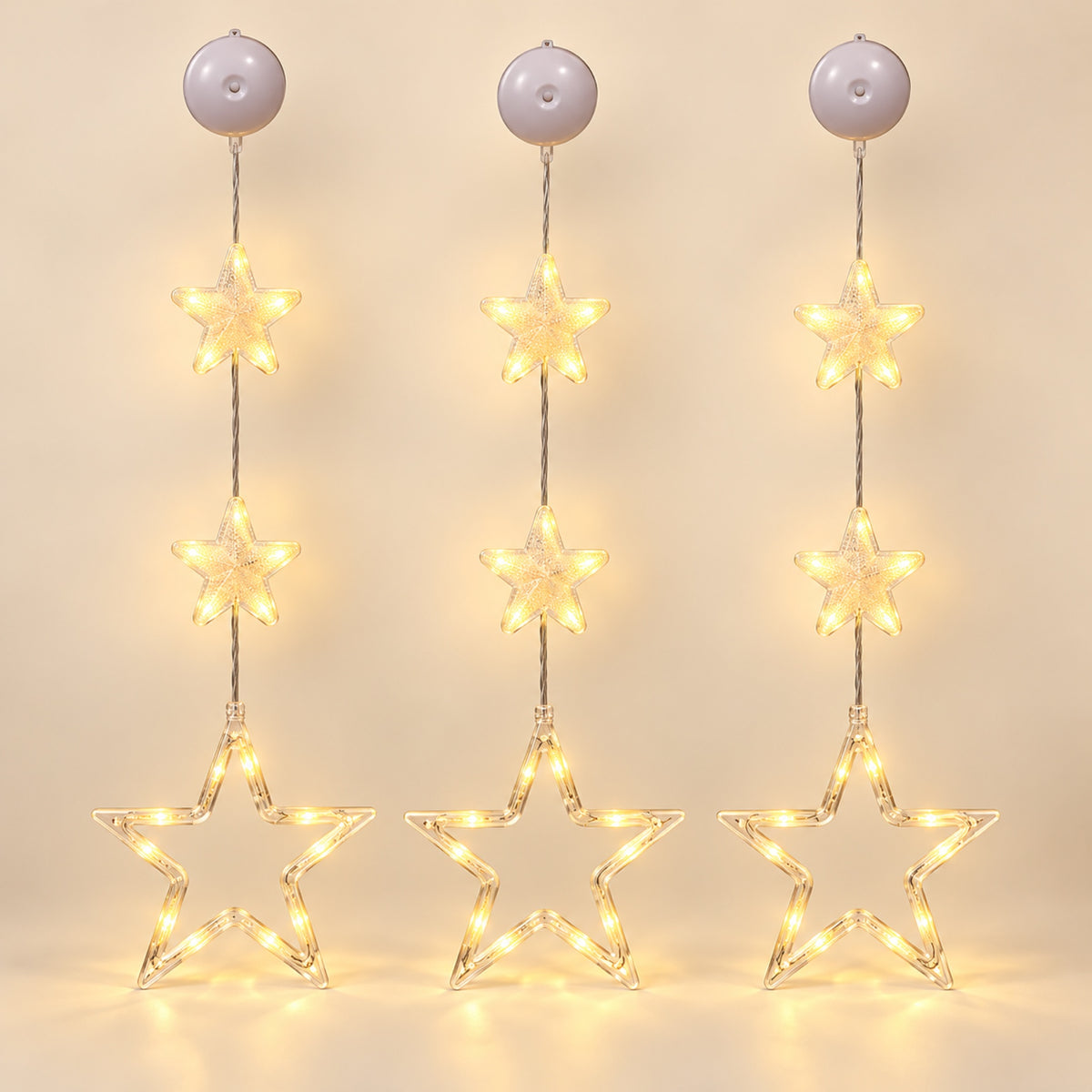 Estrellas LED para ventana con ventosa, pack de 3