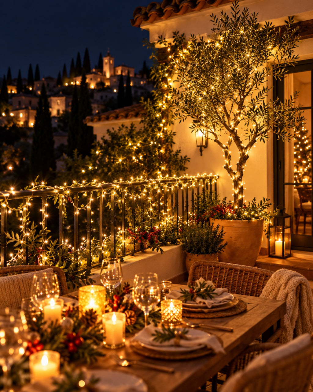 Guirnalda de Luces LED Exterior Blanco Cálido (10, 20 o 30 m) en una casa decorada para Navidad