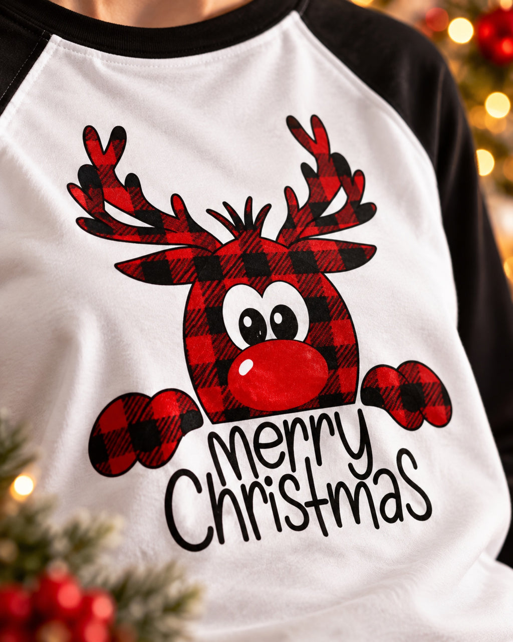 Pijama de Navidad familiar blanco y negro, detalle