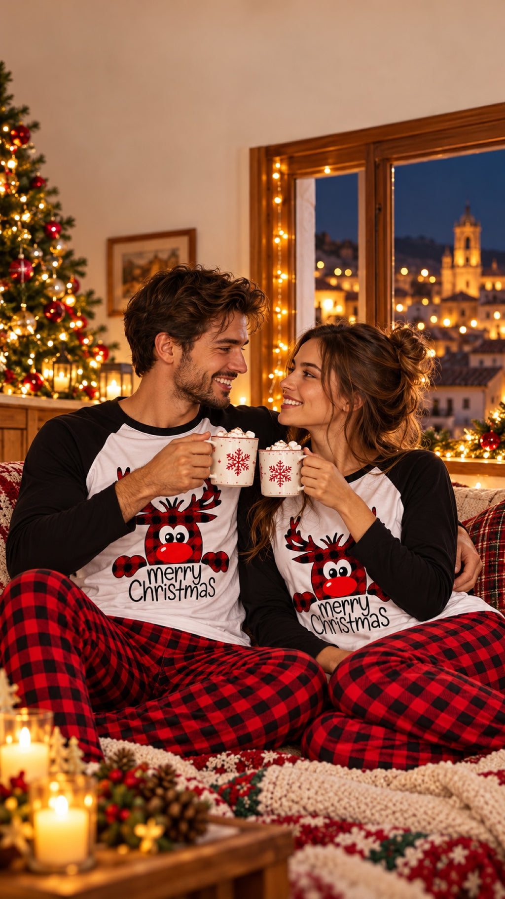 Pijama de Navidad familiar blanco y negro en familia