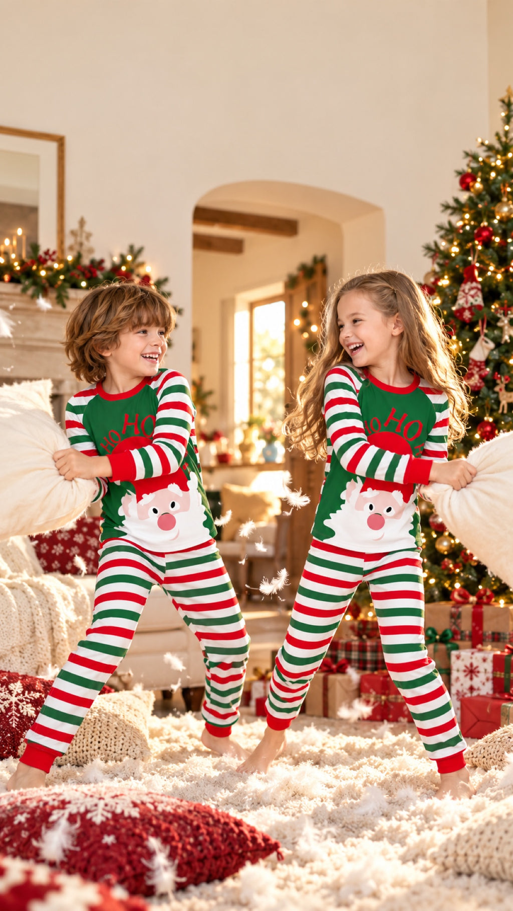 Pijama de Navidad familiar a rayas rojas en familia