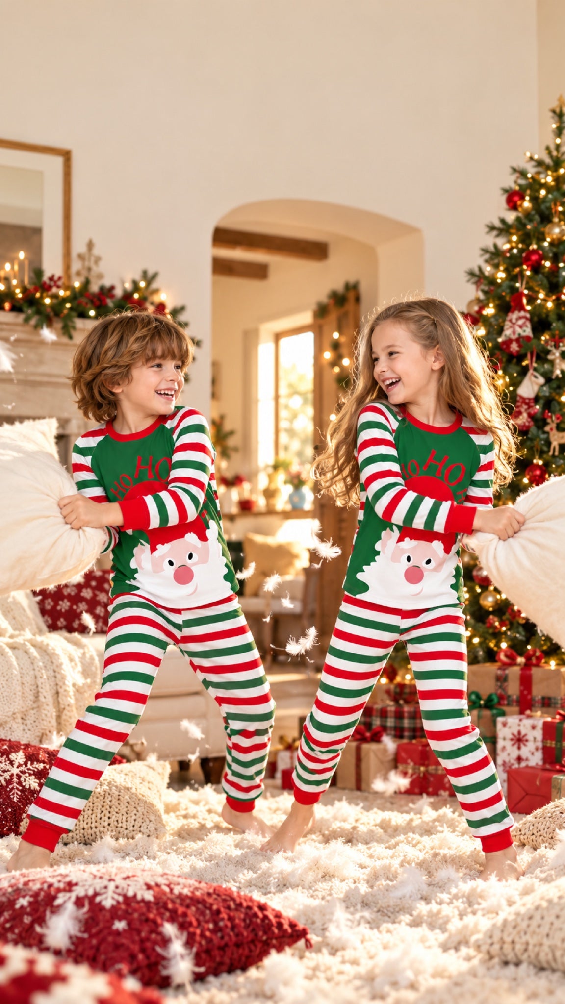 Pijama de Navidad familiar a rayas rojas en familia