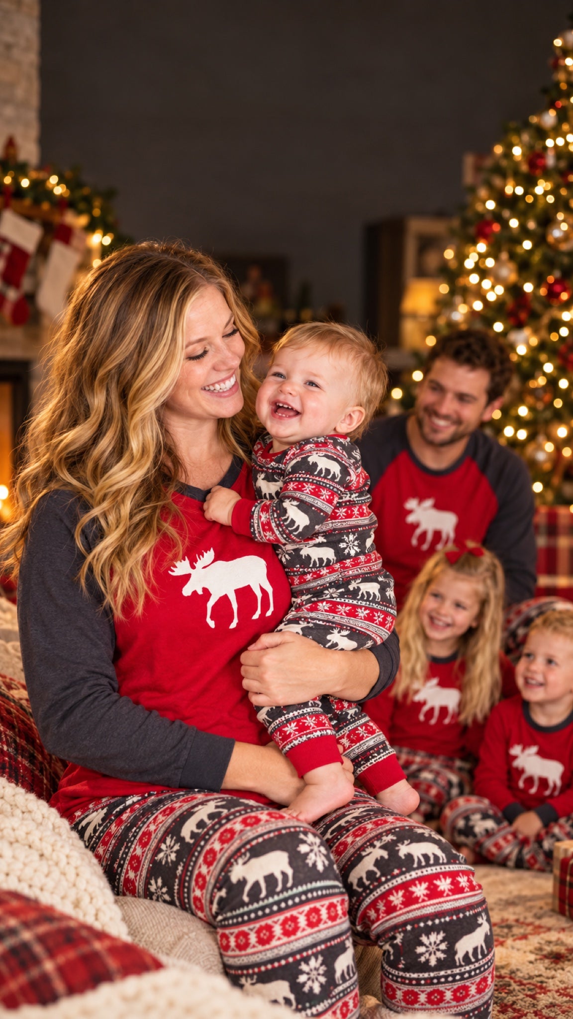 Pijama de Navidad rojo a juego para toda la familia en familia