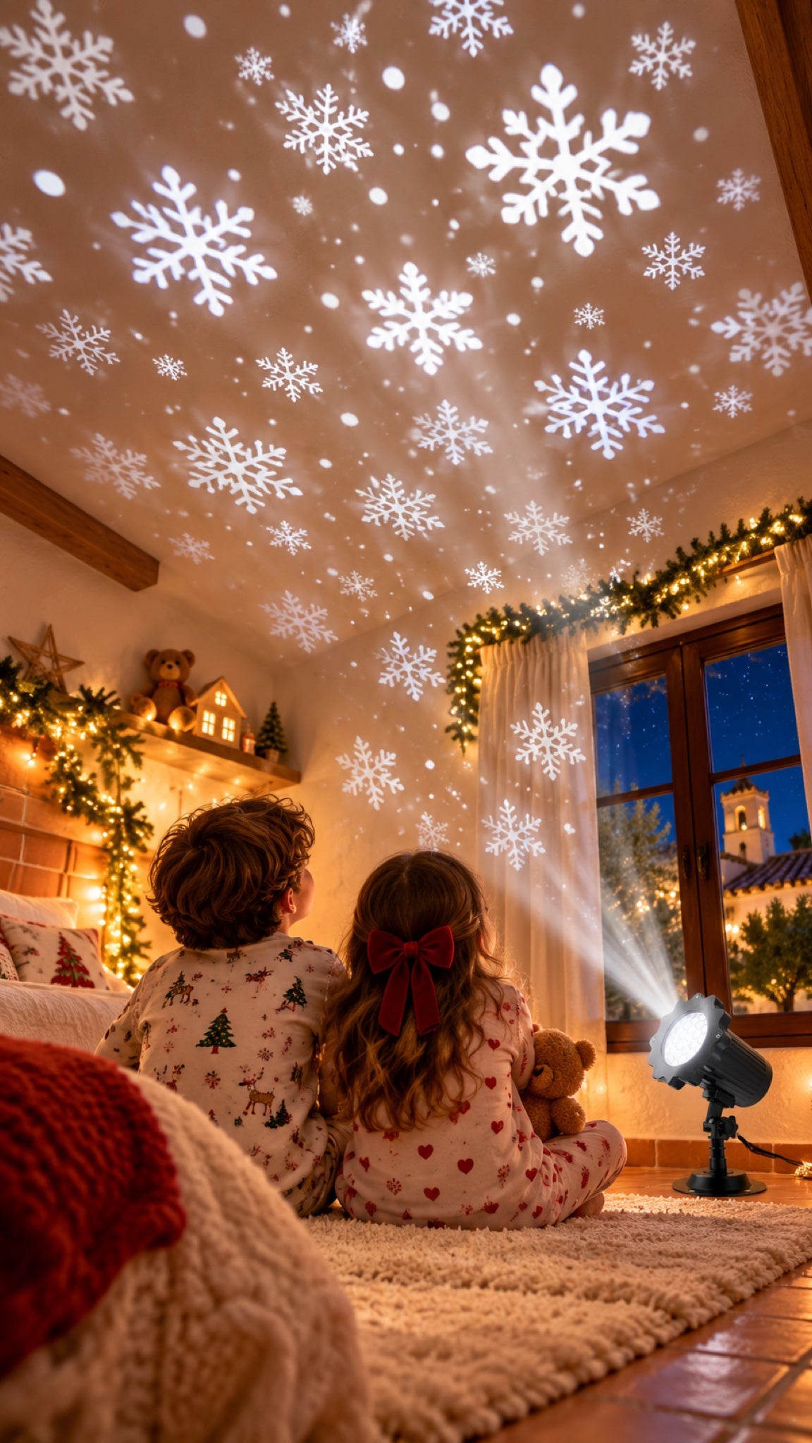 Proyector LED de Copos de Nieve para Exterior con Mando en familia