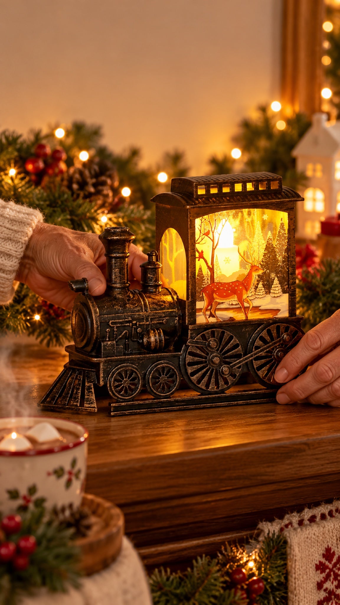 Tren Navideño Vintage con Luz LED en familia
