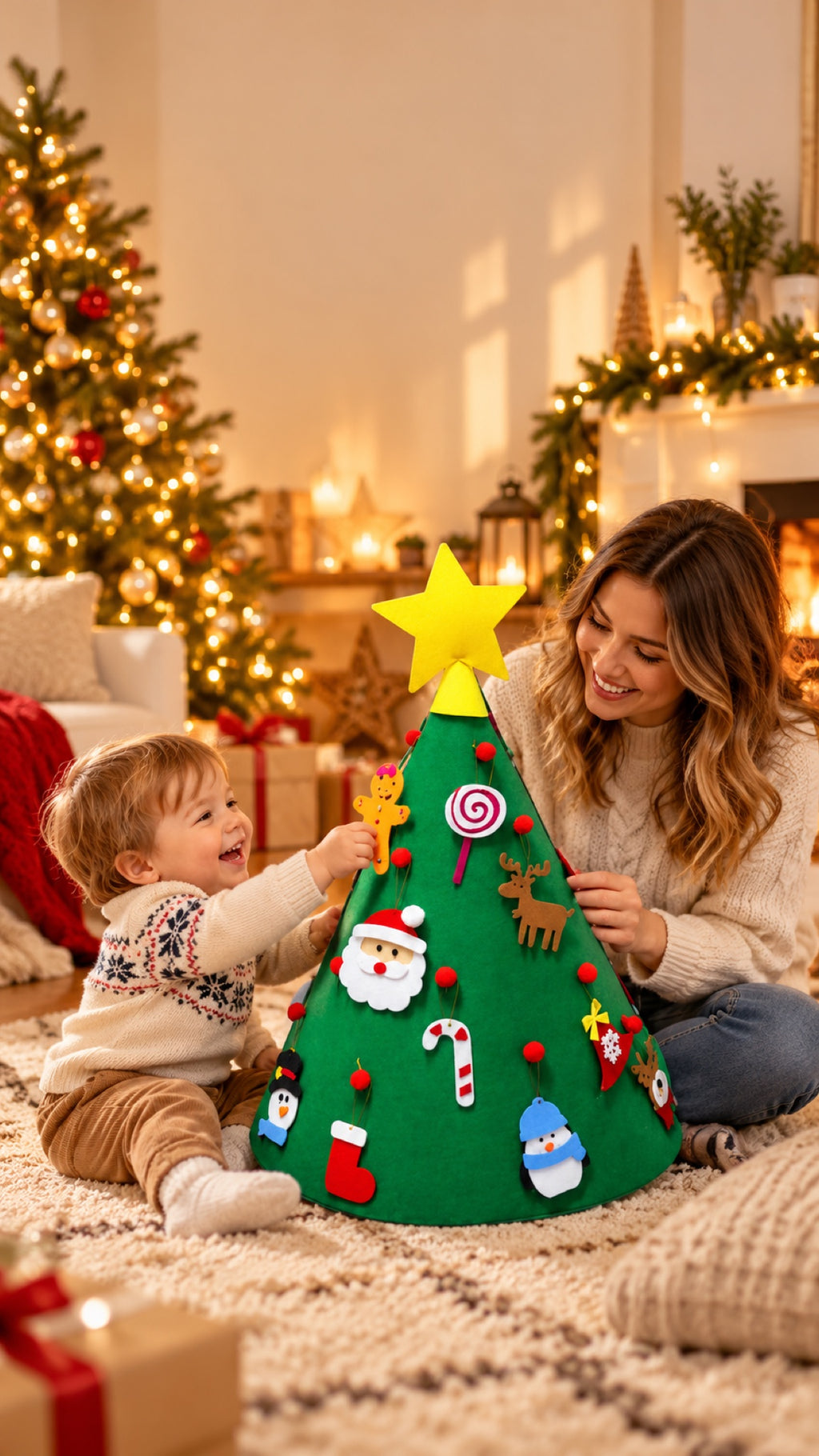 Árbol de Navidad de fieltro para niños en familia