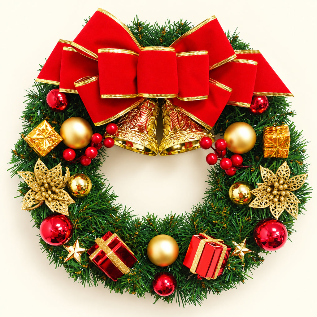 Corona de Navidad para puerta con piñas y escarcha