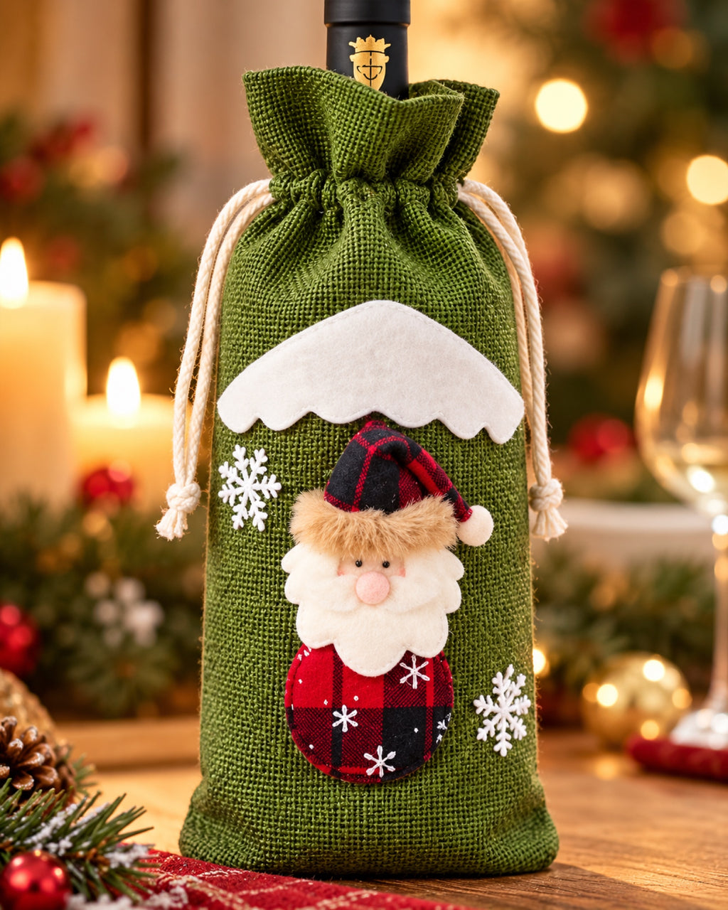 Detalle de la funda navideña de botella con Papá Noel