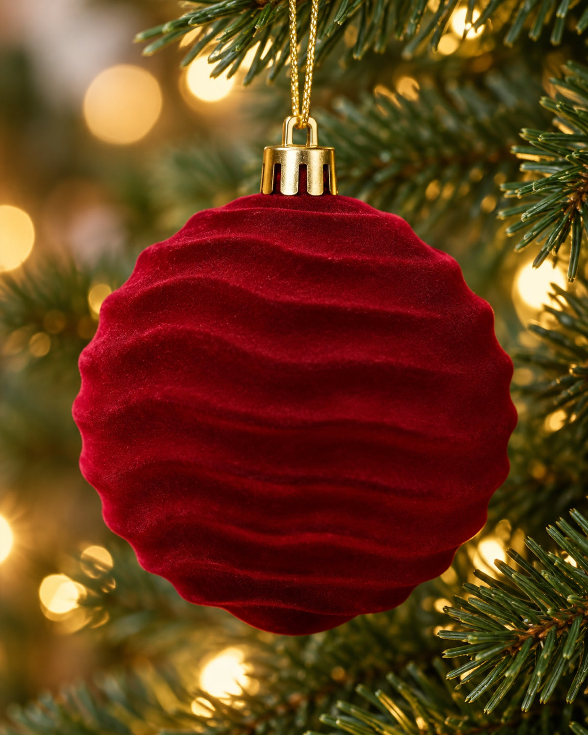 Set de 12 Bolas de Navidad de Terciopelo (Granate o Champán), detalle