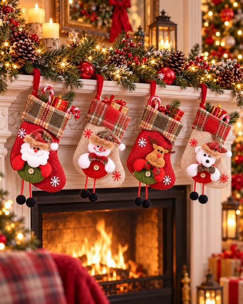Calcetín de Navidad para colgar en una casa decorada para Navidad