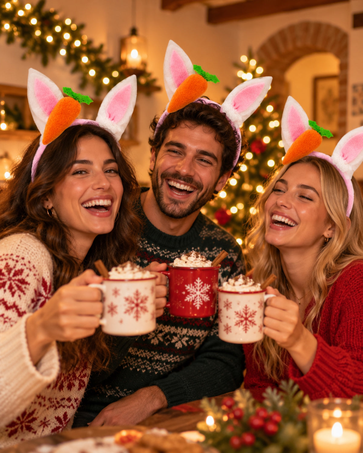 Diadema navideña para fiestas en una casa decorada para Navidad