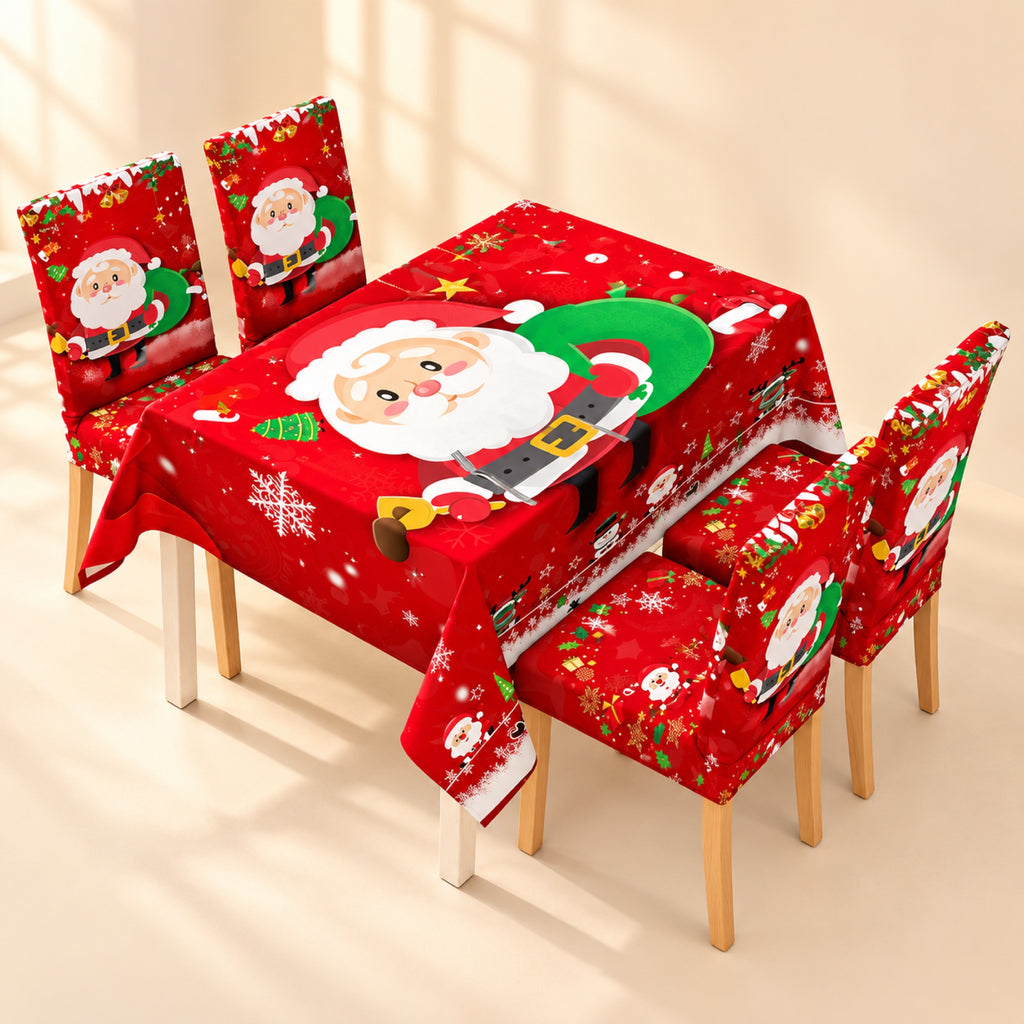 Mantel y fundas de silla navideños