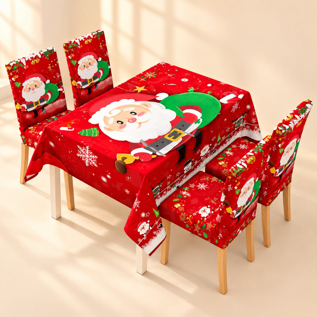 Mantel y fundas de silla navideños