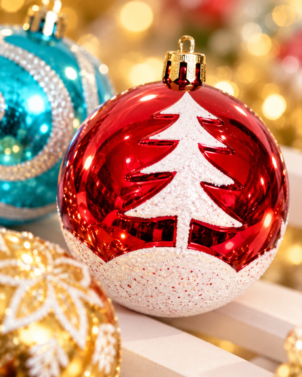 Set de 24 bolas de Navidad brillantes de 6 cm, detalle