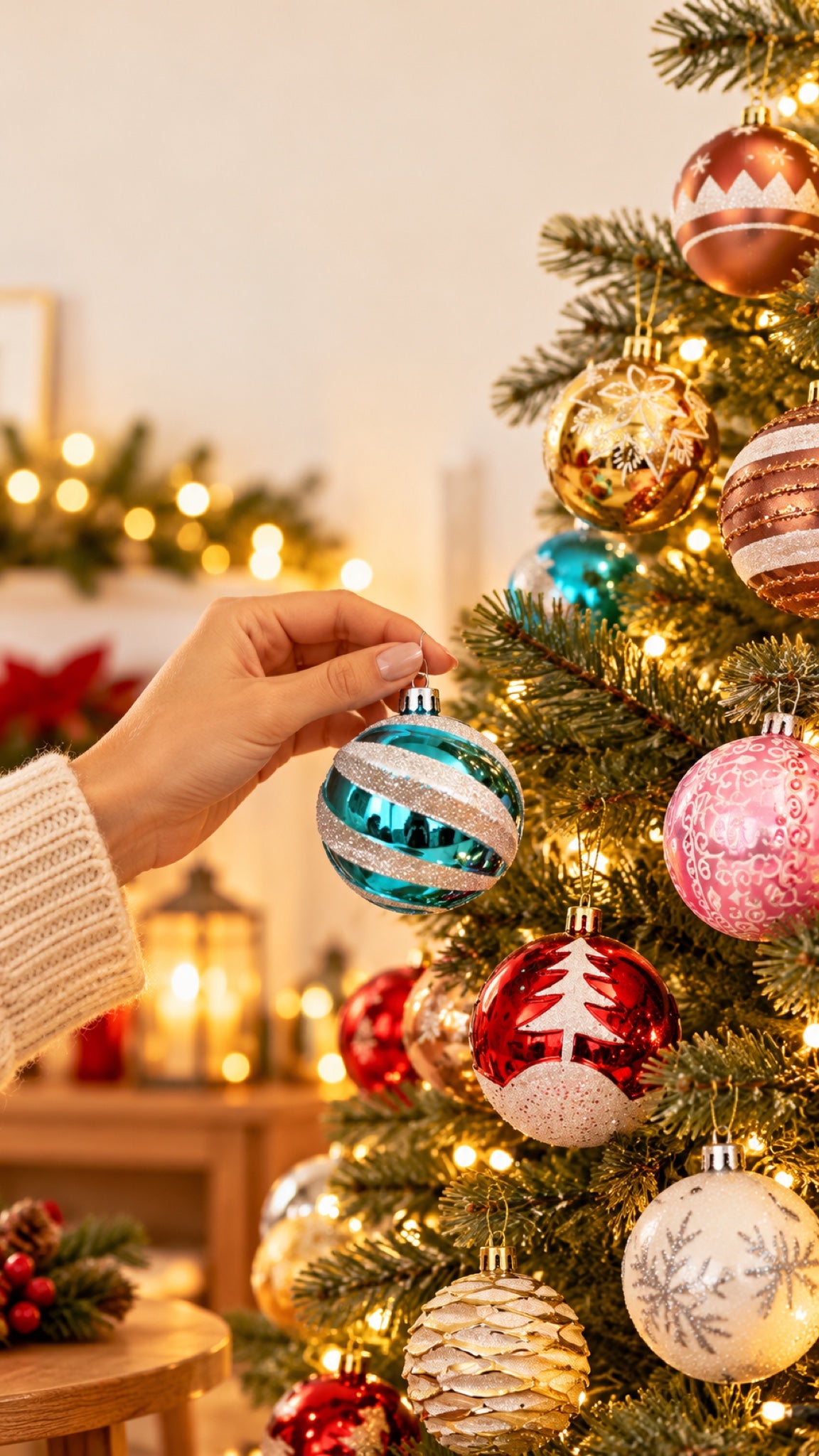 Set de 24 bolas de Navidad brillantes de 6 cm en familia