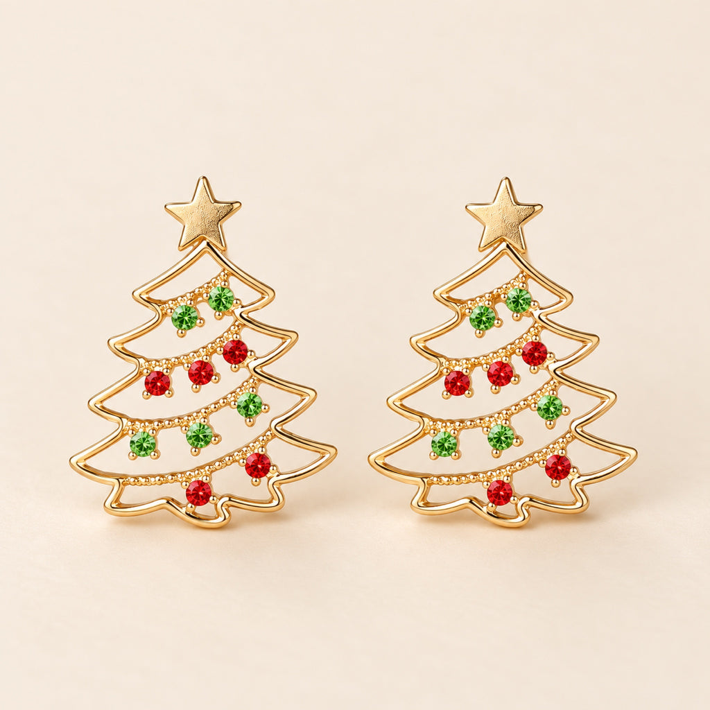 Pendientes navideños de árbol con circonitas de colores