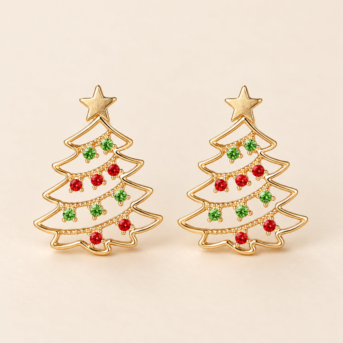 Pendientes navideños de árbol con circonitas de colores